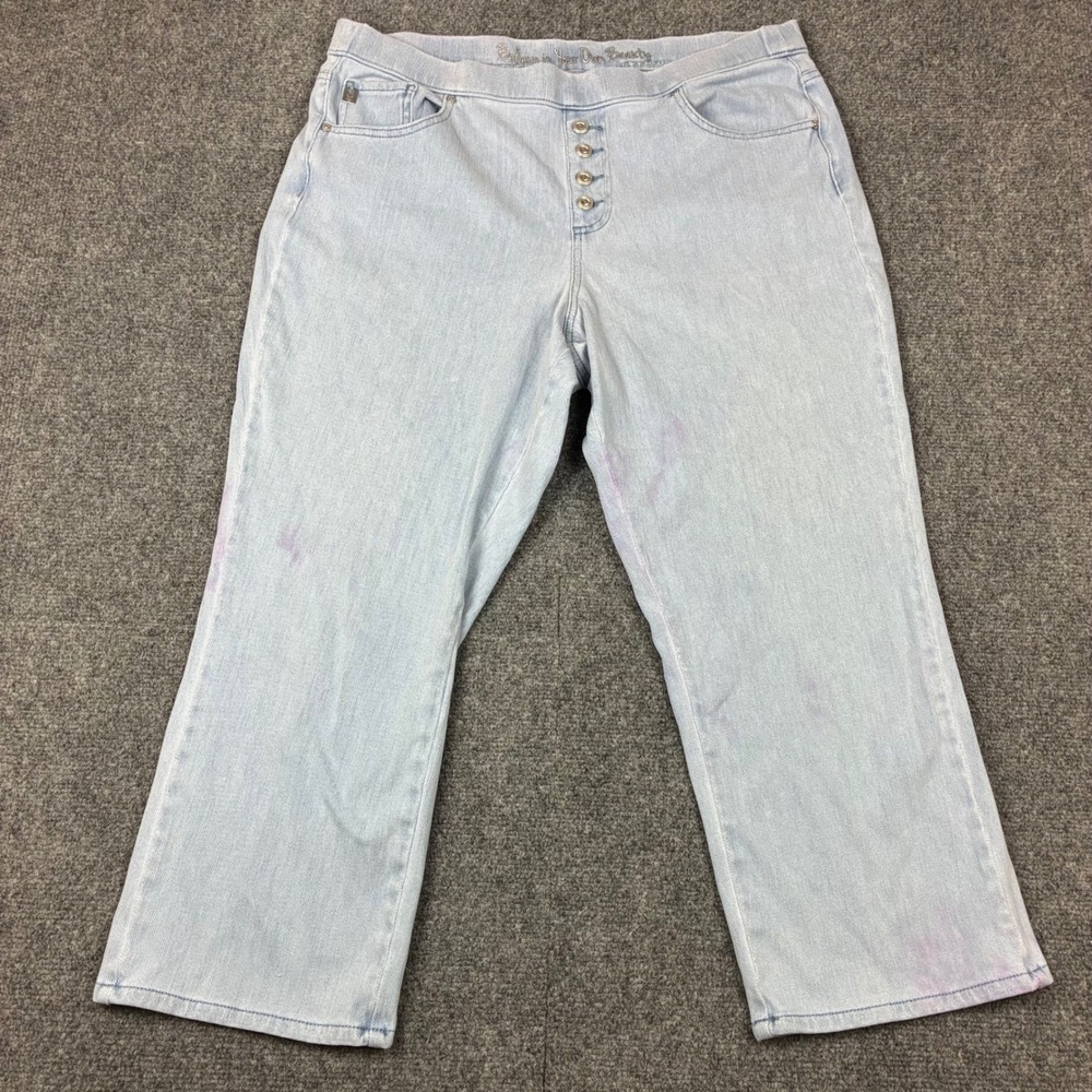 Belle‎ by Kim Gravel Womens Light Wash Pull On Cropped Jeans Blue Size 16